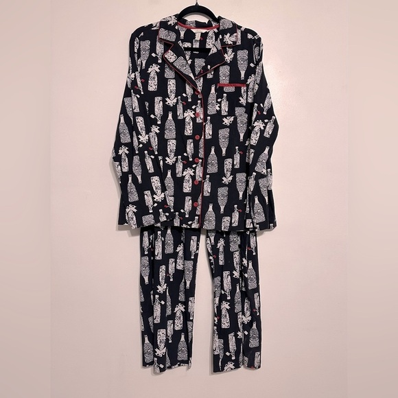 Soma Wine Filigree Print Long Sleeve Long Pant Pajama Set Size XL XXL